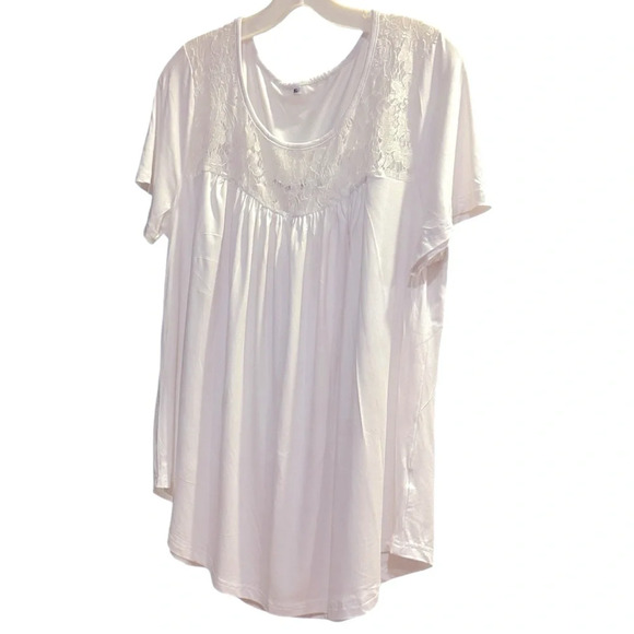 NWOT Womens Summer Plus Size Tops Blouses Short Sleeve Shirts Laced Upper Bodice - Picture 4 of 6